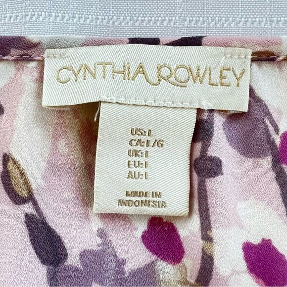 Cynthia Rowley Button Popover 3/4 Sleeve Floral Print Top Blouse SZ L - Picture 6 of 10